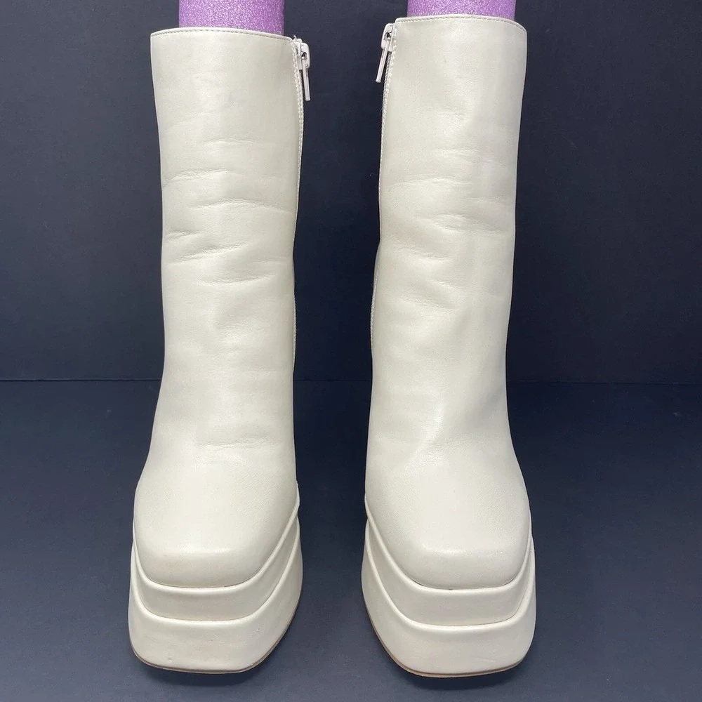 Womens Boots Double Stacked Platform Chunky Ecru Drag Cosplay Hippie‎ Go Go Sz 7